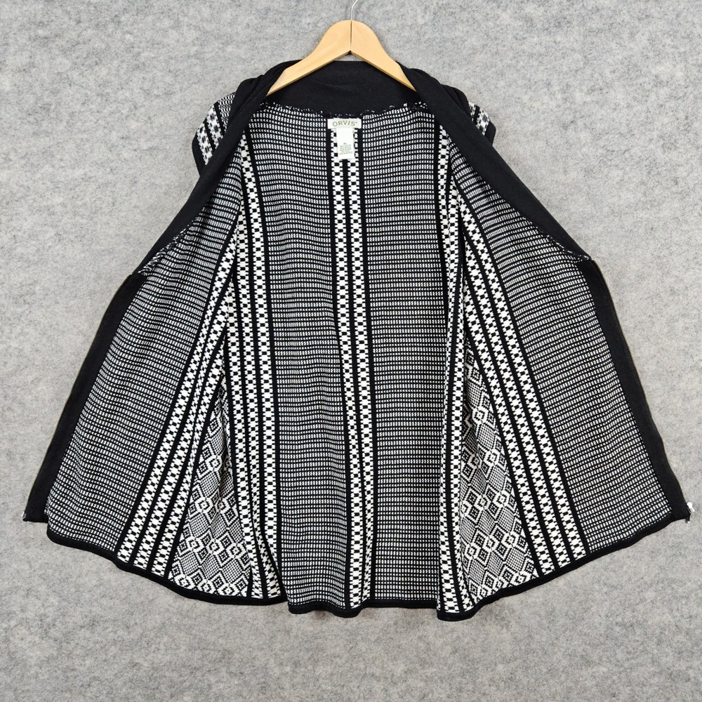 ORVIS Women's Black & White Geometric Zip Up Sweater Vest Size XL Cowl Neck Cozy - Picture 5 of 10